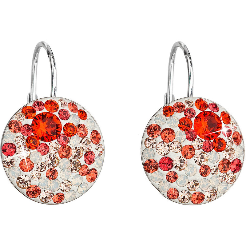 Stříbrné náušnice visací s krystaly Swarovski mix barev oranžová