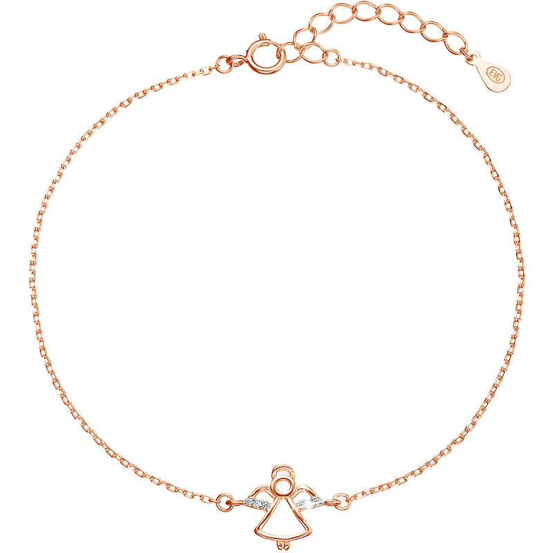 Pozlacený stříbrný Rose Gold náramek andělíček se zirkony 13028
