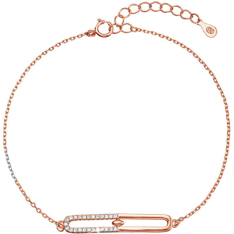 Pozlacený stříbrný Rose Gold náramek s oválkem se zirkony 13034