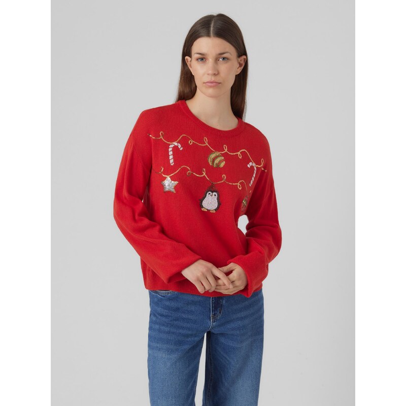 Vero Moda Dámský svetr VMGARLAND 10292662 Chinese Red S