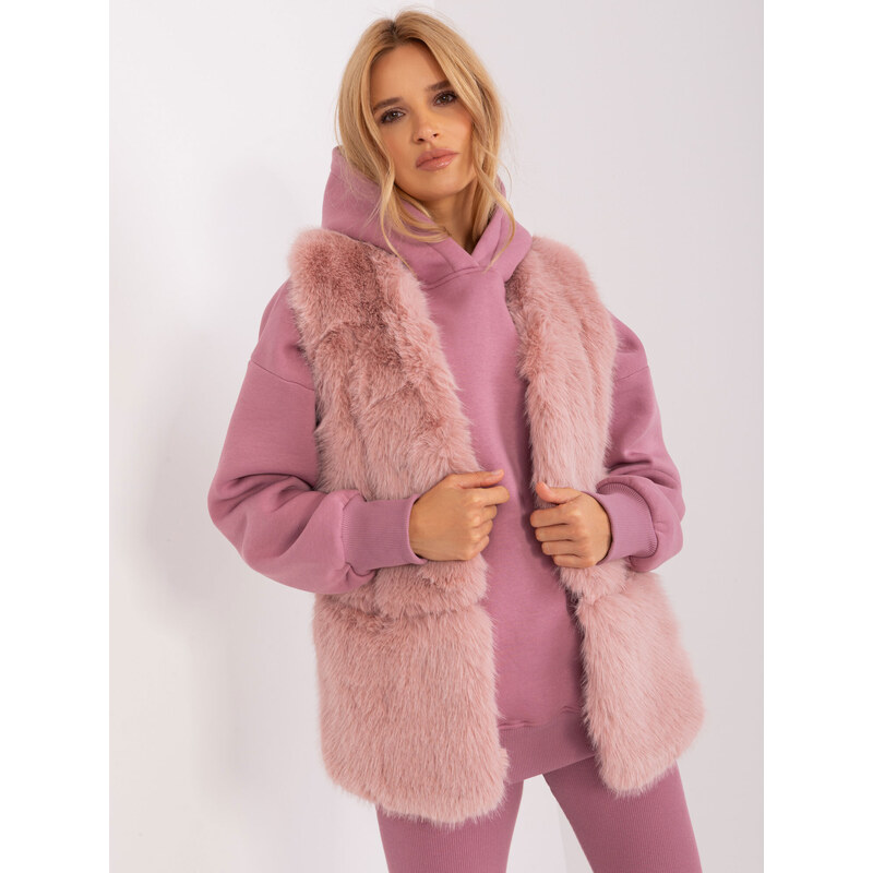 Fashionhunters Dámská kožešinová vesta světle růžové barvy