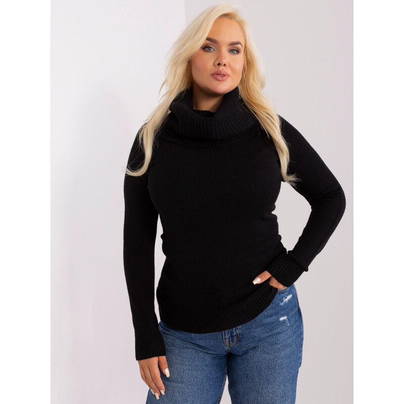 Fashionhunters Černý dámský svetr plus size s viskózou