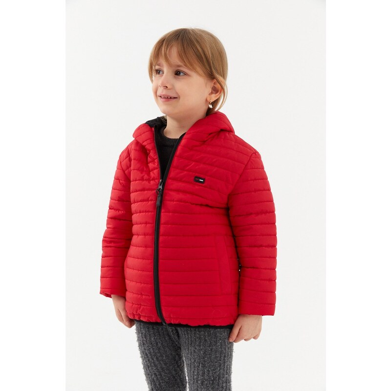 River Club Girl's Water and Windproof Fiber Red Hooded Coat