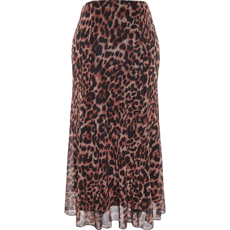 Trendyol Multi-Colored Leopard Print Lined Tulle A-Line/Awning A-Line Formal Midi Skirt