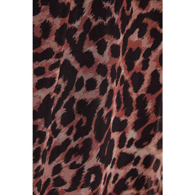 Trendyol Multi-Colored Leopard Print Lined Tulle A-Line/Awning A-Line Formal Midi Skirt