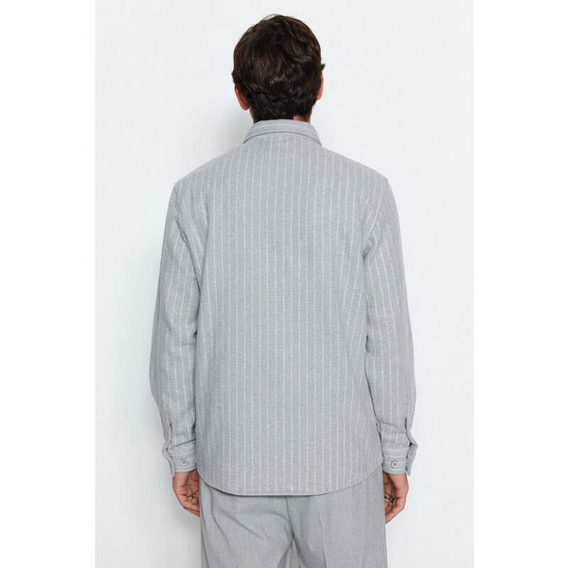 Trendyol Gray Regular Fit Striped Thick Winter Shirt