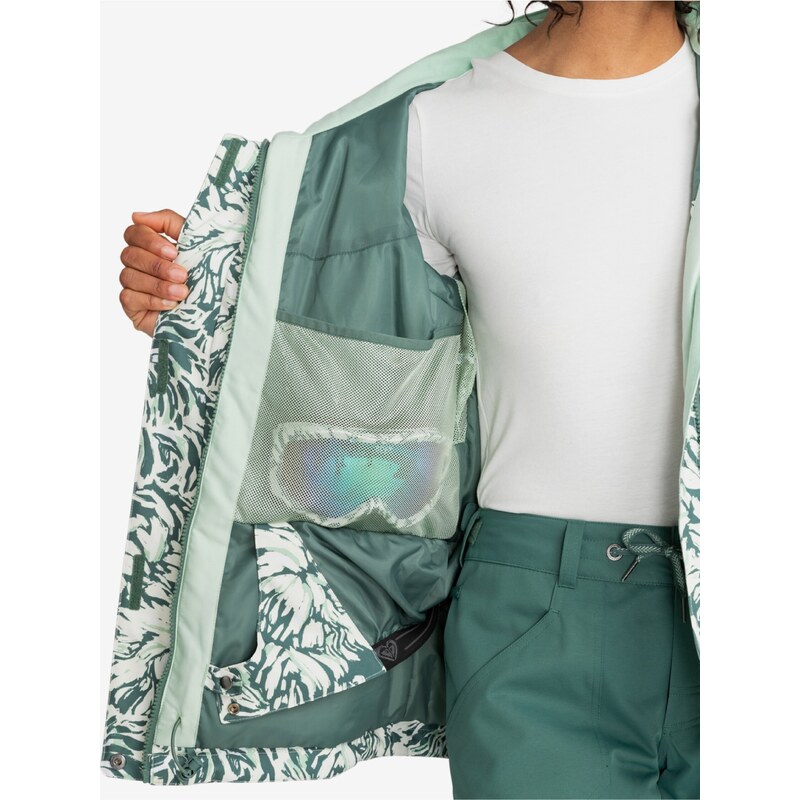 Zeleno-krémová dámská zimní vzorovaná bunda Roxy Jetty - Dámské