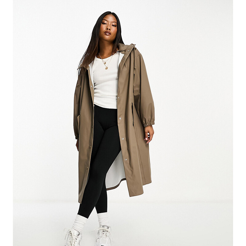 ASOS Petite ASOS DESIGN Petite rubberised rain parka coat in mushroom 100240876
