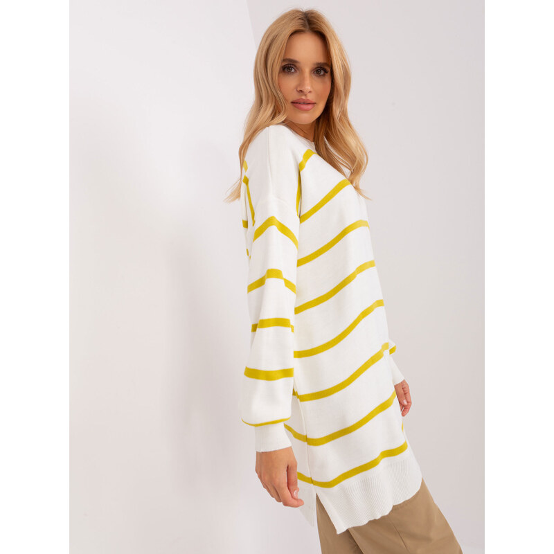Fashionhunters Olivově-ecru volný dámský pletený svetr