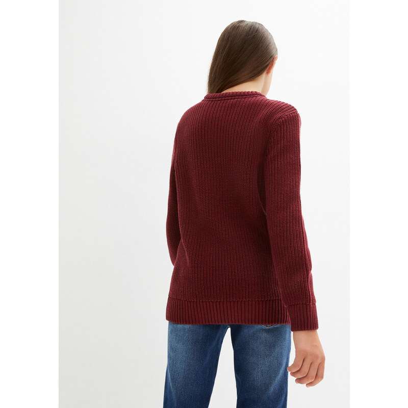 bonprix Pletený bavlněný svetr, pro děti Červená
