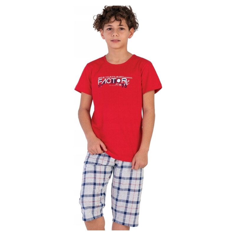 Naspani Červené i šedé mřížkované pyžamo pro kluky FACTOR X, 3