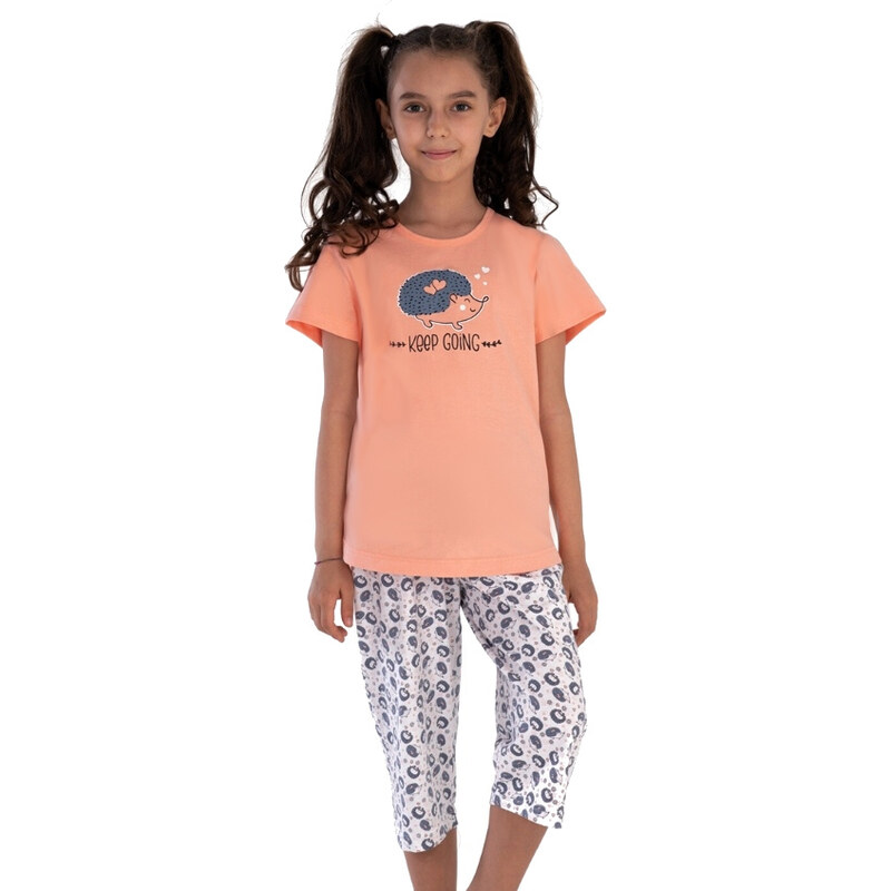 Naspani Meruňkové i bílošedé dívčí pyžamo s ježečky KEEP GOING 11-16 let 1F0882