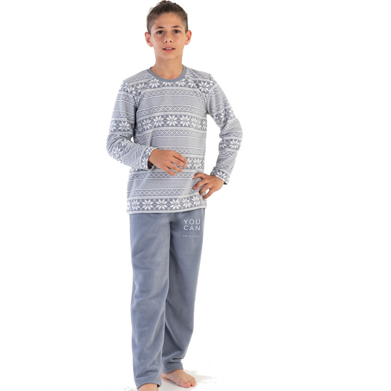 Naspani Šedé extra teplé pyžamo klučičí s norským vzorem YOU CAN 1T0426