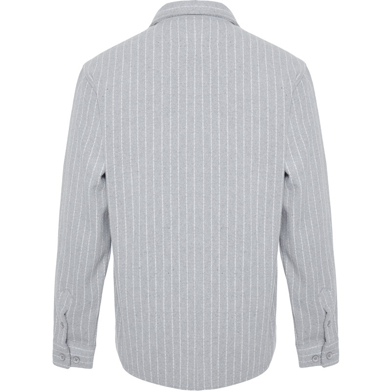 Trendyol Gray Regular Fit Striped Thick Winter Shirt