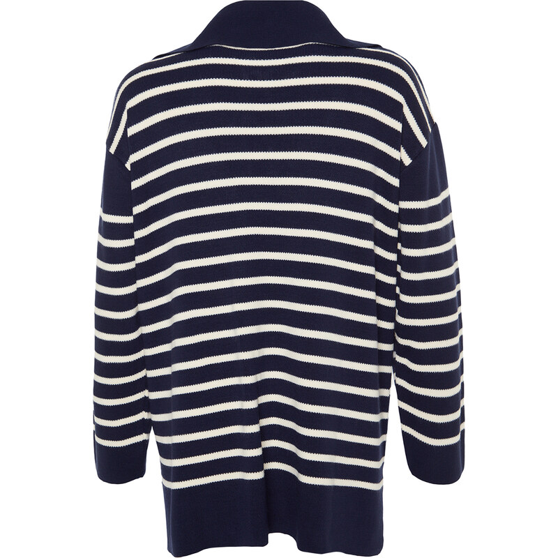 Trendyol Navy Blue Comfort Fit pruhovaný pletený svetr