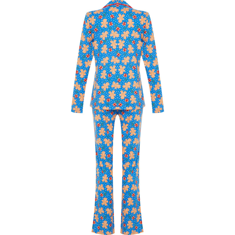 Trendyol modrá 100% bavlna vánoční pletené pyžamo