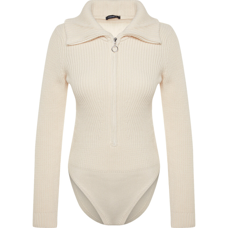 Trendyol Stone Zippered Snaps Knitwear Body