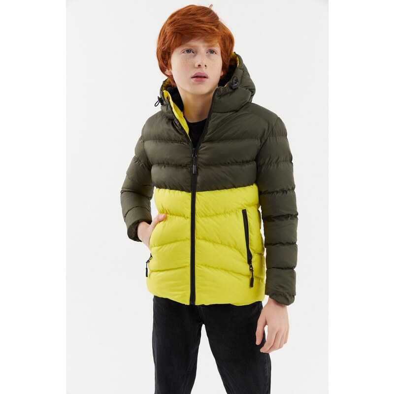 River Club Boys' Water And Windproof Fibrous Inner Khaki-yellow Hooded Coat