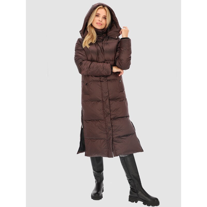 PERSO Womans Womens long real down jacket with side splits