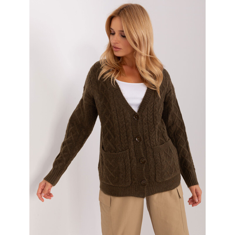 Fashionhunters Khaki pletený svetr s knoflíky