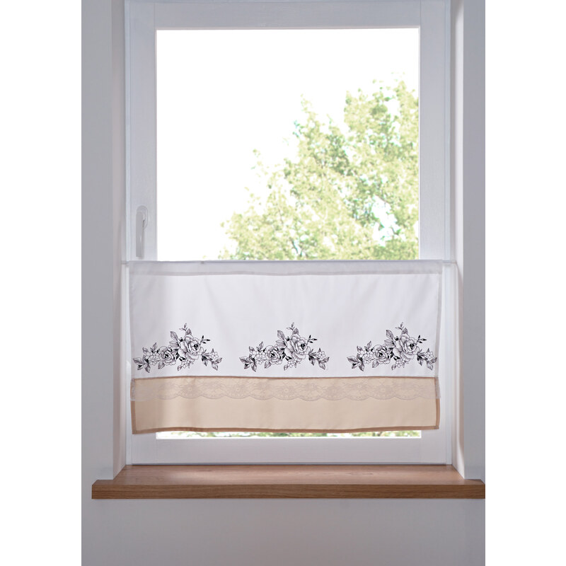 bonprix Vitrážková záclona s výšivkou, s recyklovaným polyesterem Bílá
