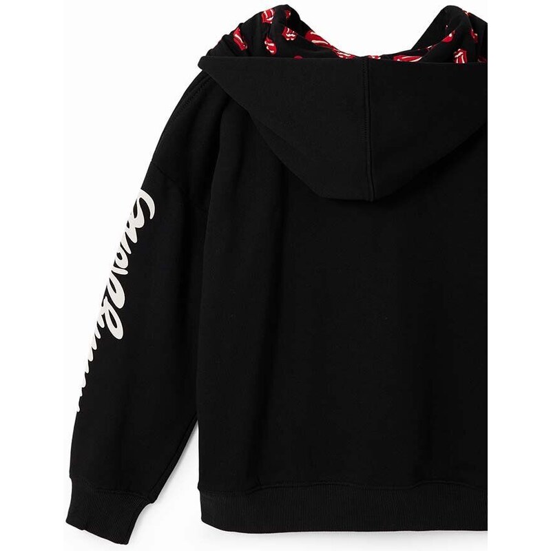 Dětská bavlněná mikina Desigual 23WGSK08 SWEAT LONG SLEEVE černá barva, s kapucí, s potiskem