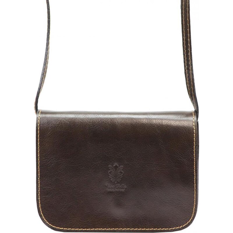 Vera Pelle Kožená malá dámská crossbody kabelka tmavě hnědá 86271175