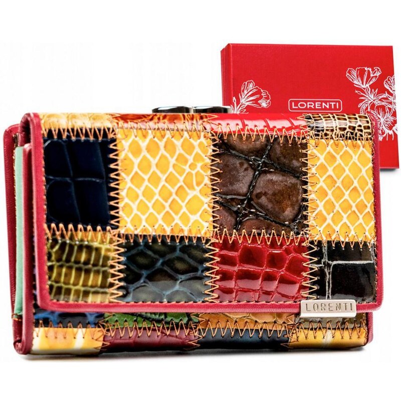 Lorenti Kožená menší barevná dámská patchworková peněženka RFID v krabičce