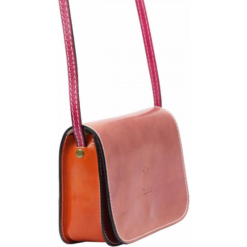 VERA PELLE Kožená malá dámská crossbody kabelka růžovo-oranžová