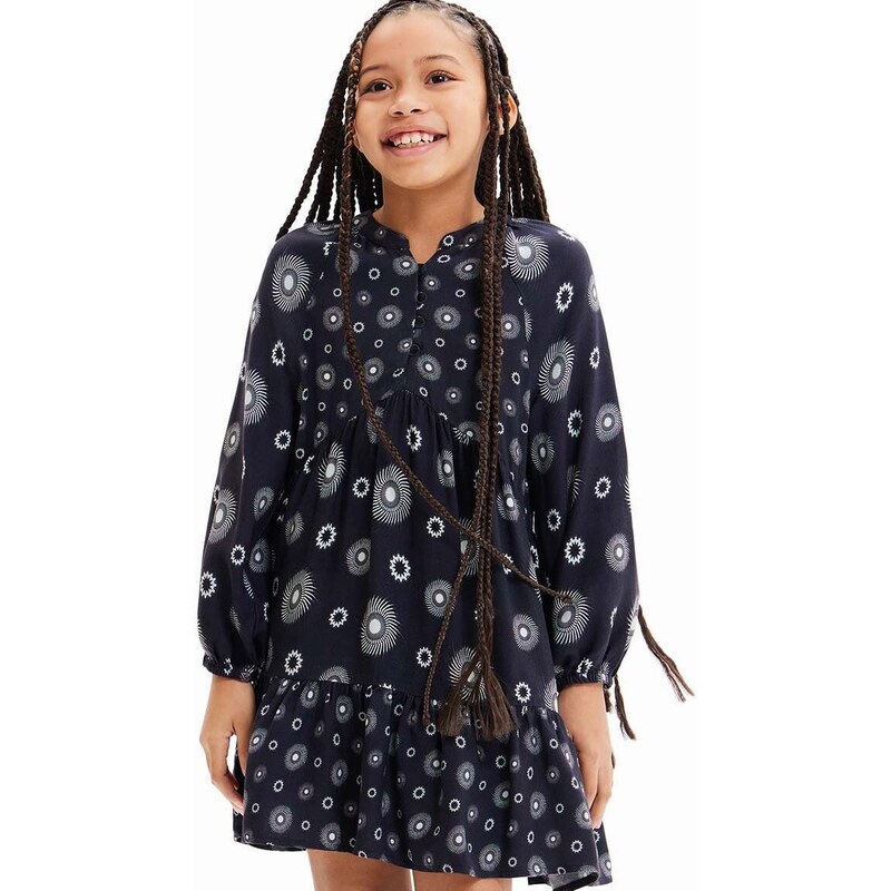 Dívčí šaty Desigual 23WGVW05 DRESS LONG SLEEVE černá barva, mini