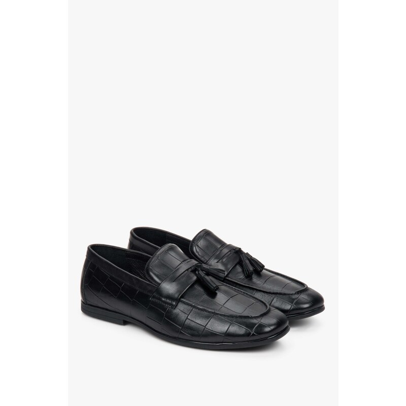 Men's Black Slip-On Loafers made of Genuine Leather Estro ER00109297