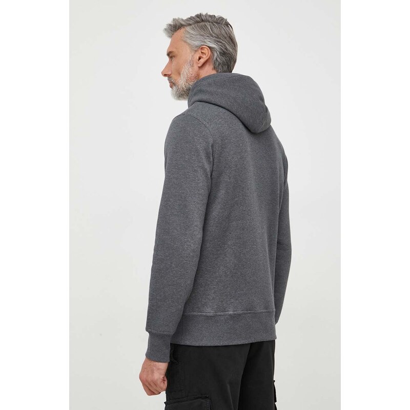 Mikina Gant pánská, šedá barva, s kapucí, s aplikací