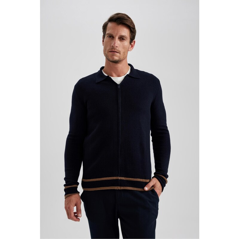 DEFACTO Standard Fit Polo Collar Cardigan