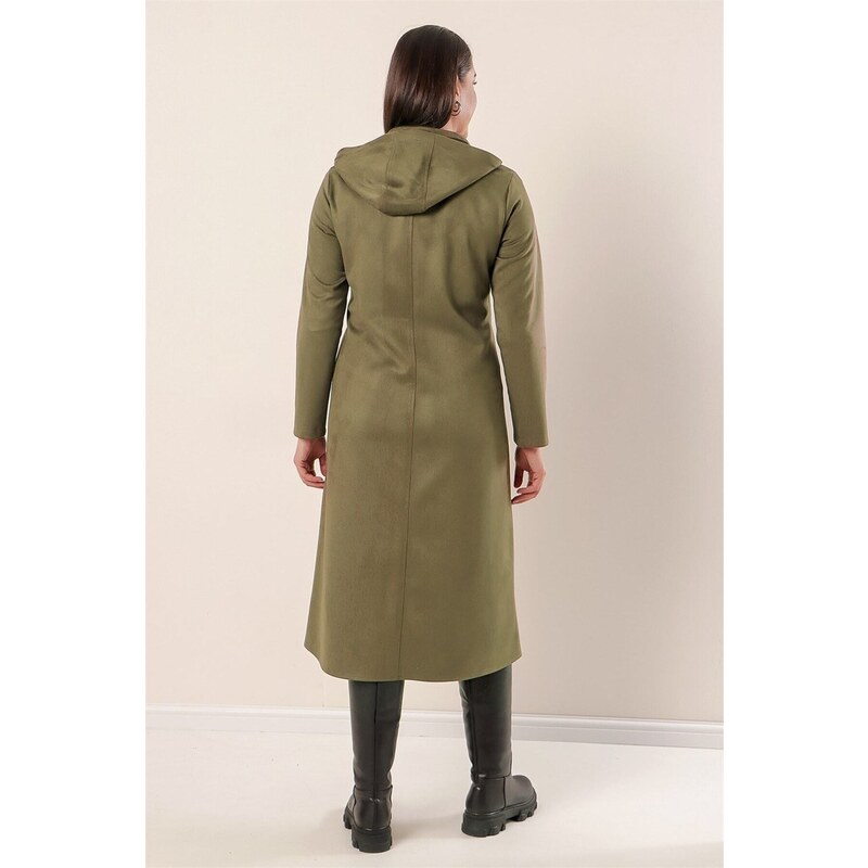 By Saygı Khaki Semišový kabát nadměrných velikostí s kapucí na zip s kapucí na přední zip