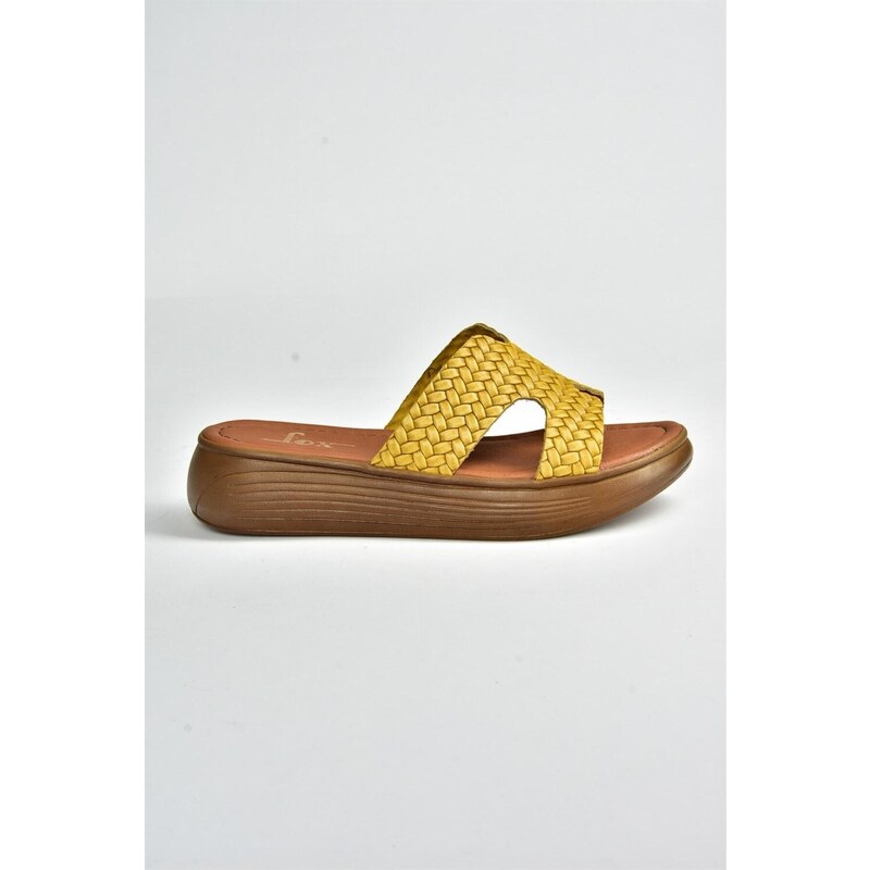 Fox Shoes Yellow Women's Genuine Leather Slippers