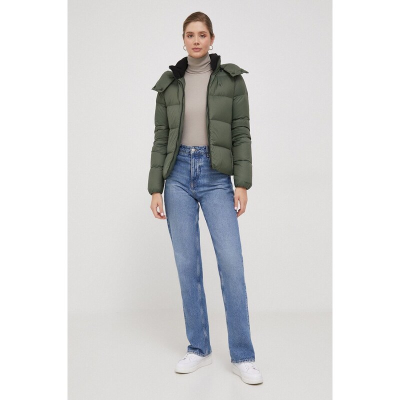 Péřová bunda Calvin Klein Jeans dámská, zelená barva, zimní