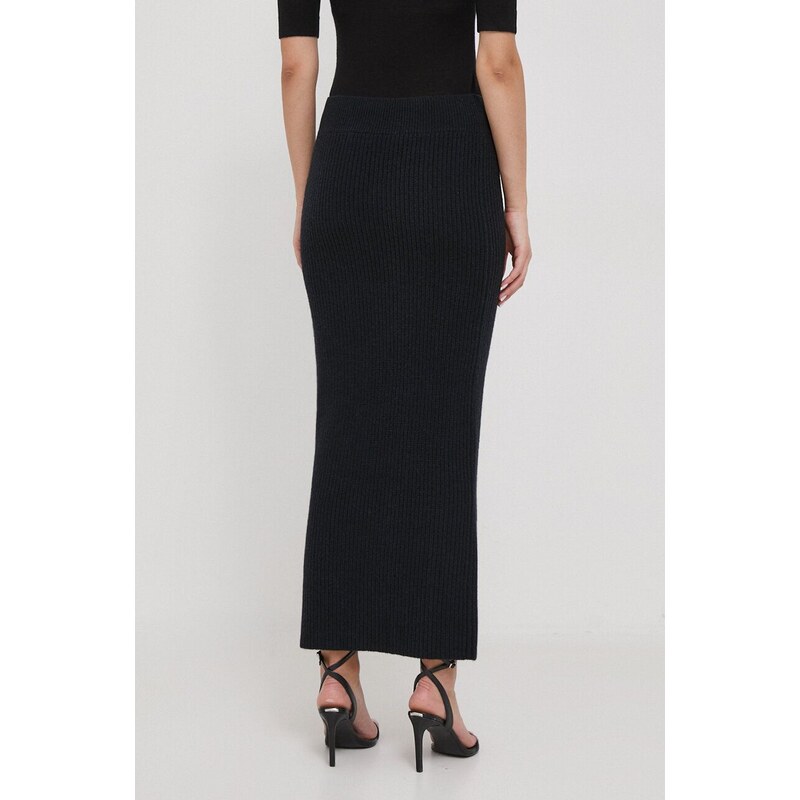 Vlněná sukně Calvin Klein černá barva, maxi, pouzdrová