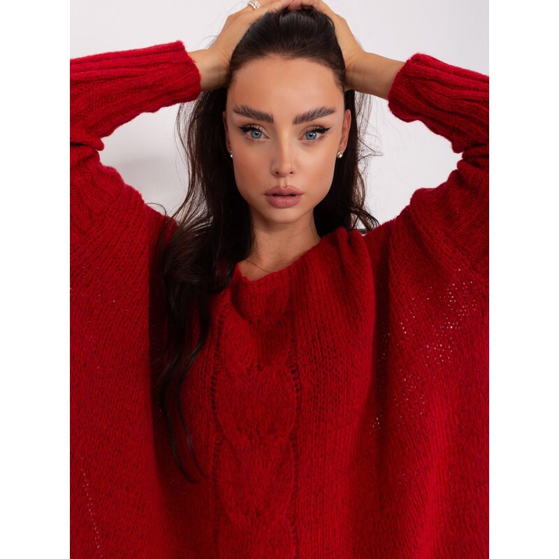 Fashionhunters Tmavě červený oversize pletený svetr OCH BELLA