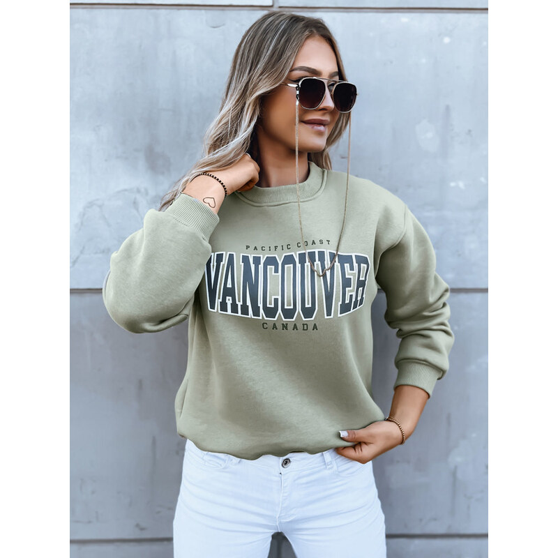 BASIC OLIVOVÁ BAVLNĚNÁ MIKINA S NÁPISEM VANCOUVER Khaki