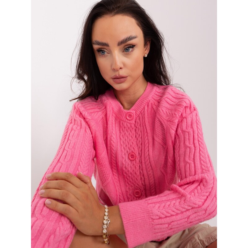Fashionhunters Růžový pletený svetr na knoflíky