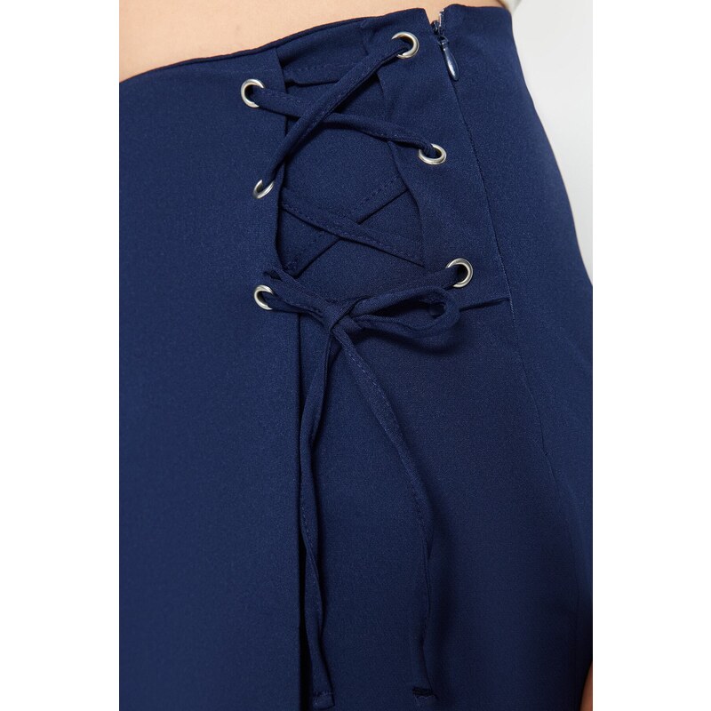 Trendyol Navy Blue Lace-Up and Eyelet Detail Woven Shorts Skirt