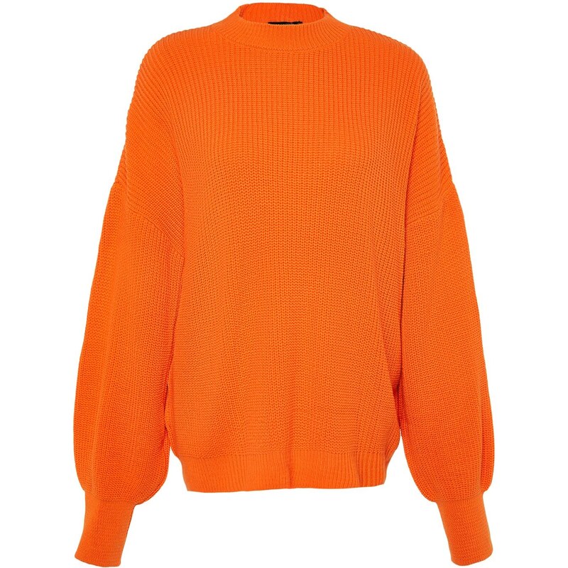 Trendyol Orange Wide Fit Crew Neck Pletený svetr