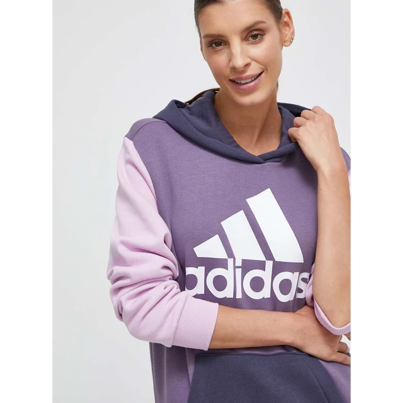 Mikina adidas dámská, fialová barva, s kapucí, vzorovaná - GLAMI.cz
