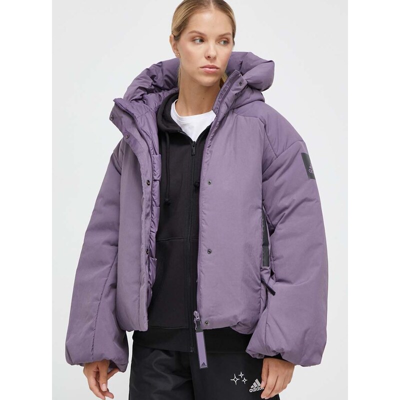 Péřová bunda adidas dámská, fialová barva, zimní