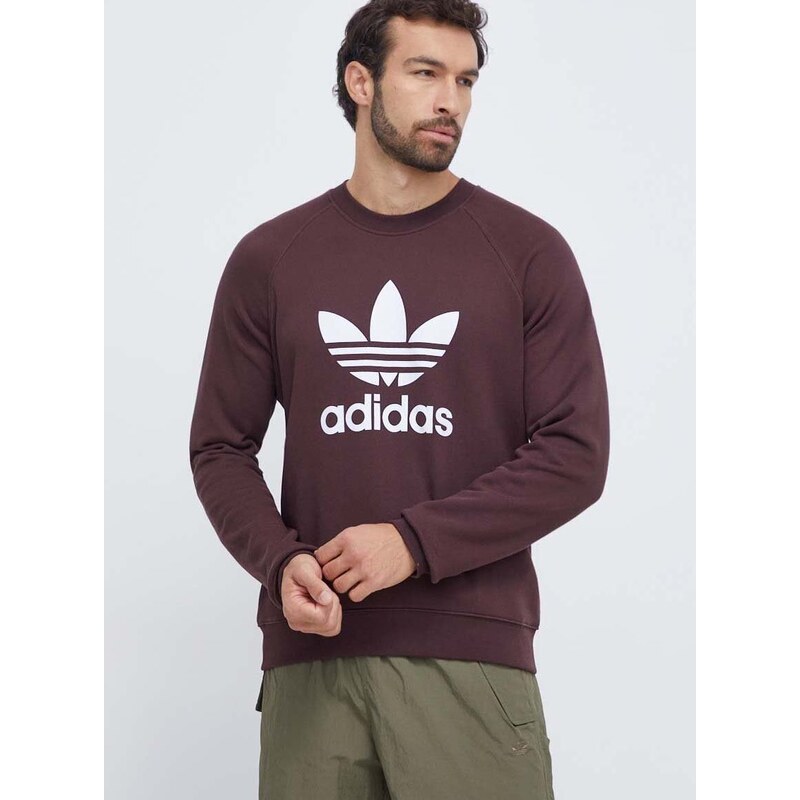 Bavlněná mikina adidas Originals pánská, hnědá barva, s potiskem