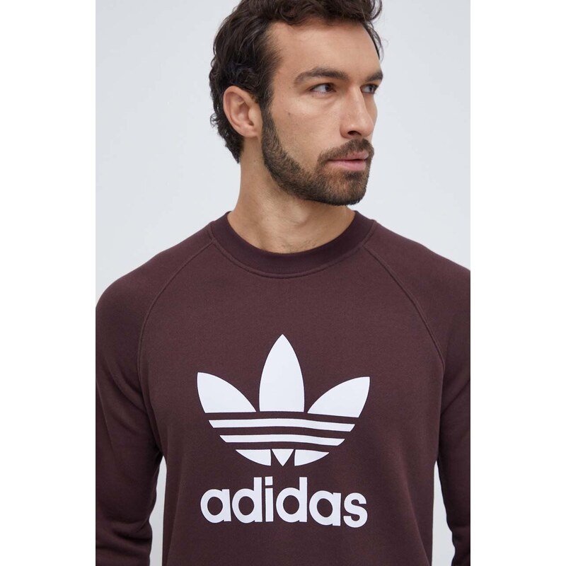 Bavlněná mikina adidas Originals pánská, hnědá barva, s potiskem