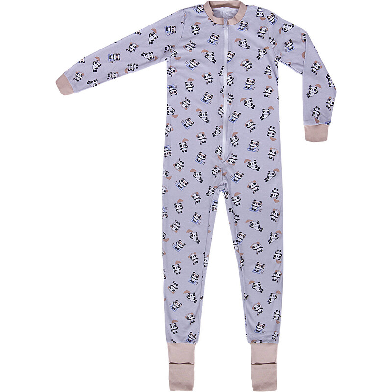 Veselá Nohavice Dětské pyžamo overal s ťapičkami šedý Panda