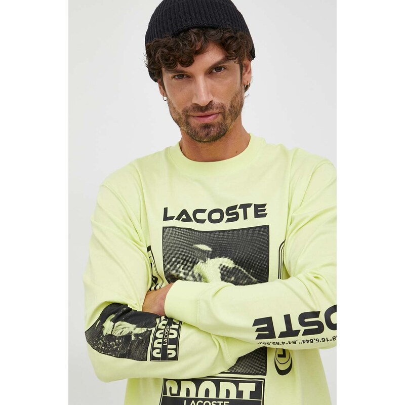 Bavlněné tričko s dlouhým rukávem Lacoste s potiskem