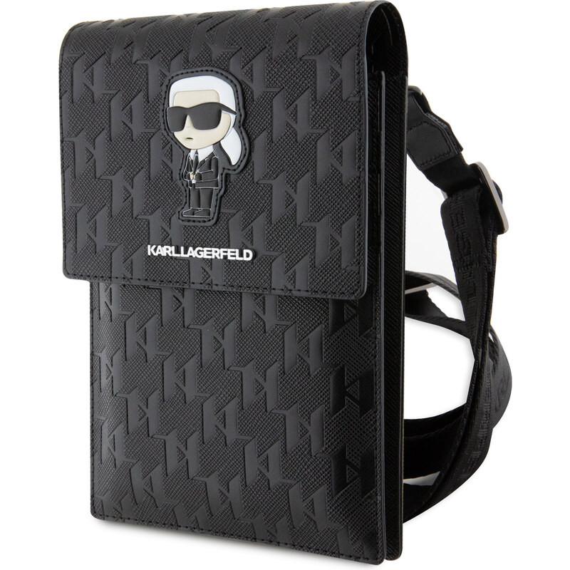 Univerzální pouzdro / taška s kapsou na mobil - Karl Lagerfeld, Saffiano Monogram Ikonik NFT Wallet Black