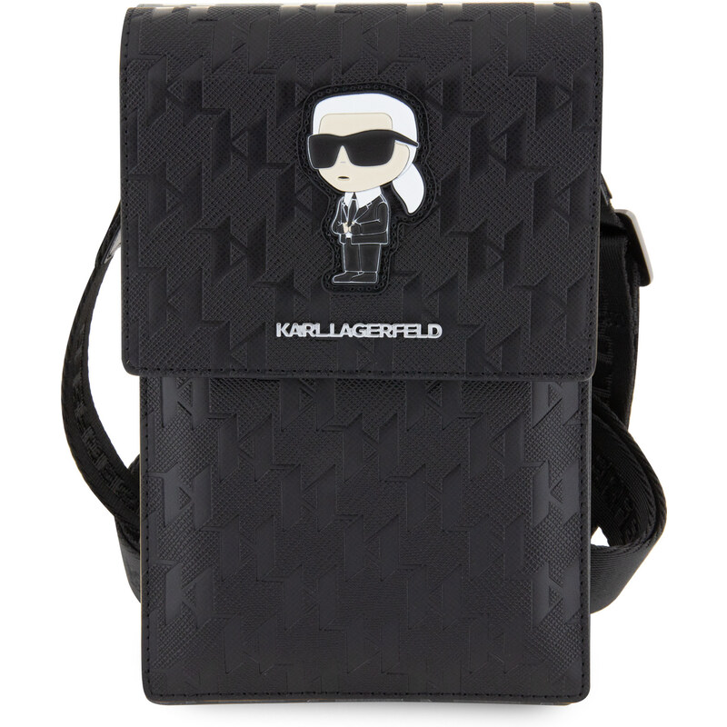 Univerzální pouzdro / taška s kapsou na mobil - Karl Lagerfeld, Saffiano Monogram Ikonik NFT Wallet Black